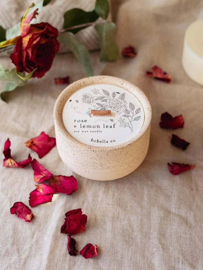 Rose and Lemon Leaf Soy Wax Candle by Bobella - Image 3